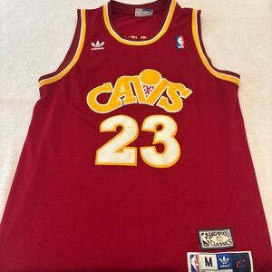 LeBron James Adidas Cavaliers Red and Yellow Hardwood Classics Jersey